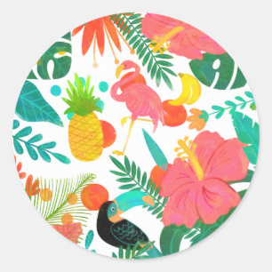 Tropische Stimmung Blumen Blätter Sommer Luau Part Runder Aufkleber