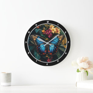 Tropische Strahlung" - Blauer Schmetterling Große Wanduhr