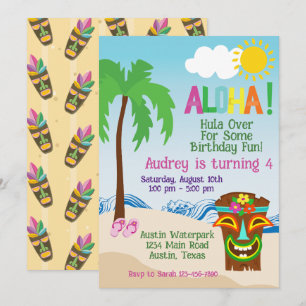 Tropische Strand-Aloha-Luau-Geburtstagseinladung Einladung