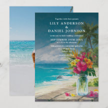 Tropische Strand-Blumen-Mason-Glas-Foto-Hochzeit
