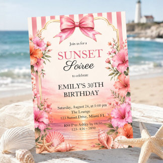 Tropische Strand-Blumen-Sonnenuntergangs-Soirée-Ge Einladung