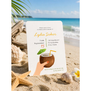 Tropische Strand-Coconut-Drinks-Geburtstagseinladu Einladung