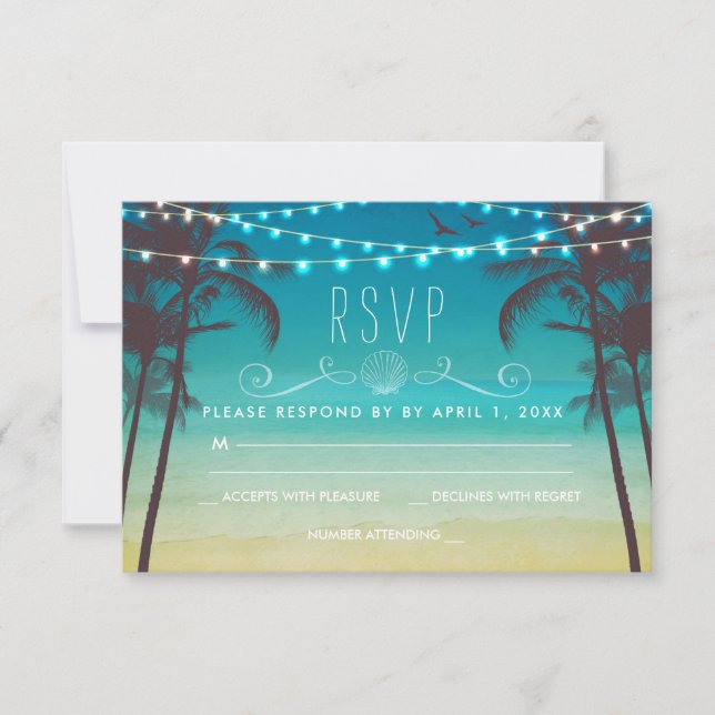 Tropische Strand-Hochzeit UAWG Karten-Palme RSVP Karte (Vorderseite)
