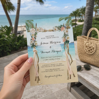 Tropische Strand-Lauben-Blumen-Hochzeit Einladung