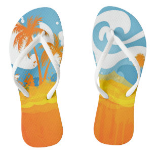 Tropische Strand-Ozean-Wellen-Palmen abstrakt Flip Flops