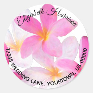 Tropische Strand-Rosa Plumeria-Blumen-Rücksendeadr Runder Aufkleber