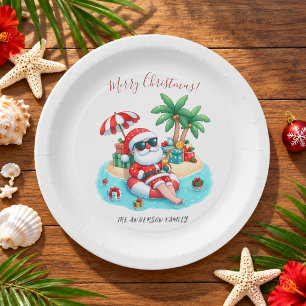 Tropische Strand Santa Weihnachtsfeier Pappteller