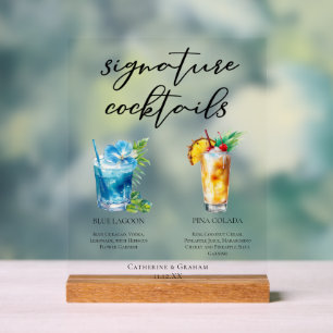Tropische Strand-Signatur-Cocktails Hochzeitsmenü Acrylschild