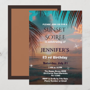 Tropische Strand-Sonnenuntergangs-Soiree-Geburts Einladung