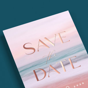 Tropische Strand-Ziel-Hochzeit Save-the-Date Folieneinladung