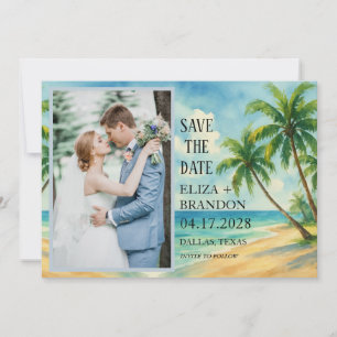 Tropische Strand-Ziel-Hochzeitsfoto   Save The Date