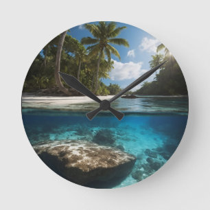 Tropische Strandansicht Ozean über runder Uhr