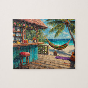 Tropische Strandbar-Hängematten-Kunst Puzzle