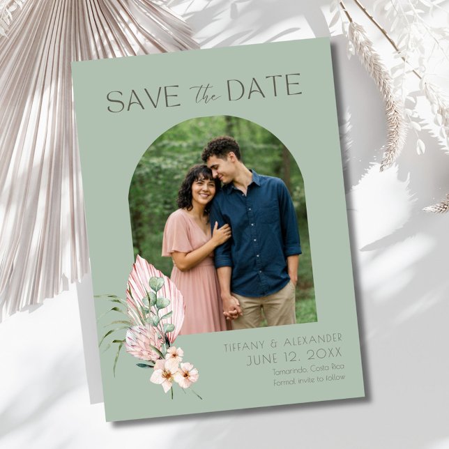 Tropische Strandbogen-Foto-Destination-Hochzeit  Save The Date (Elegant Beach Tropical Photo Wedding Save The Date)