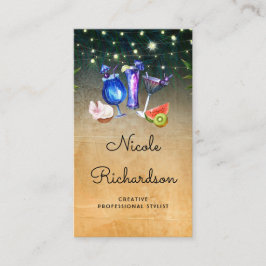 Tropische Strandcocktails und Palm String Lights Visitenkarte