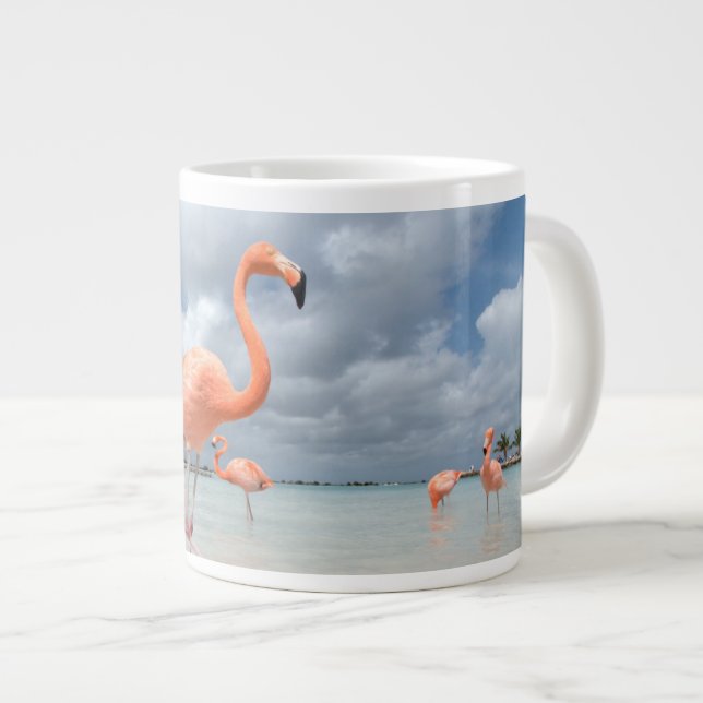 Tropische Strände | Flamingos Beach, Aruba Jumbo-Tasse (Vorderseite Rechts)