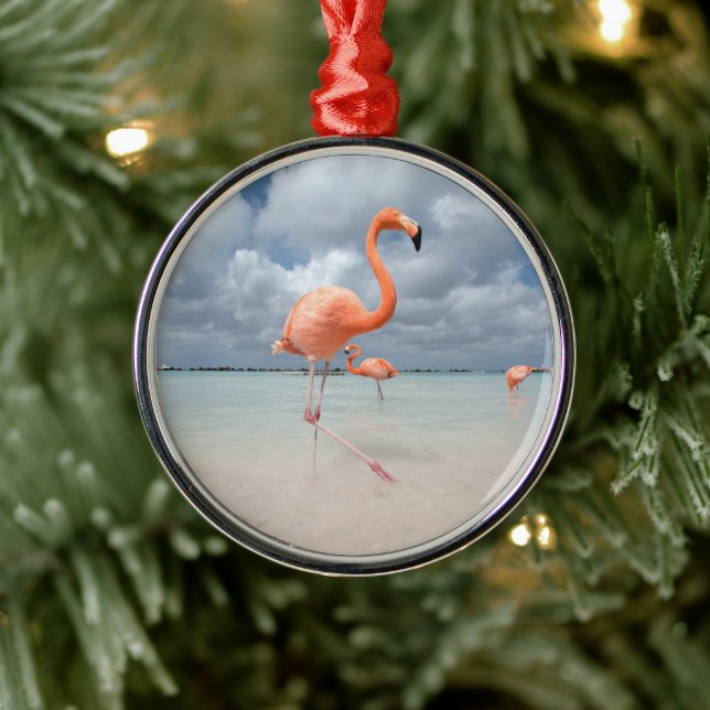 Tropische Strände | Flamingos Beach, Aruba Ornament Aus Metall (Baum)