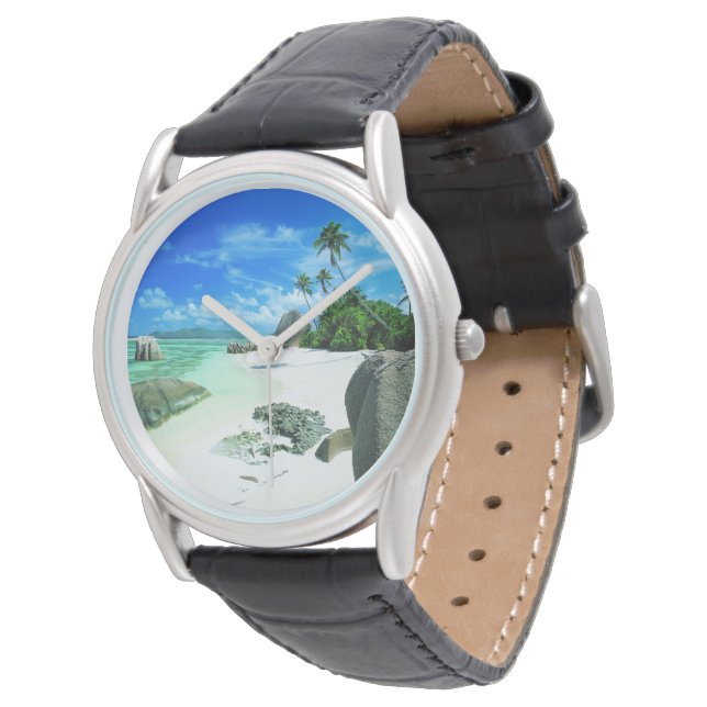 Tropische Strände | Insel La Digue Armbanduhr (Schrägansicht)