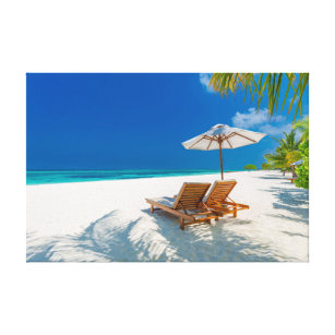 Tropische Strände   Lounge Chairs Beach, Bora Bora Leinwanddruck