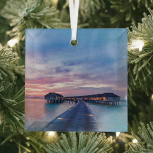 Tropische Strände   Maldives Bungalows Ornament Aus Glas