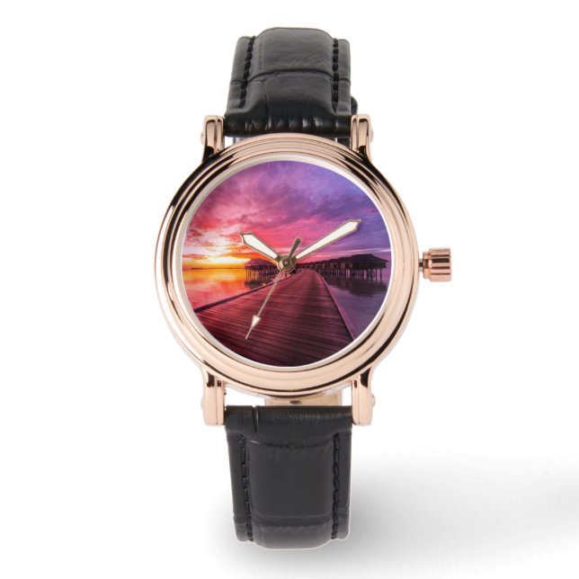 Tropische Strände | Malediven Sunset Armbanduhr (Vorderseite)