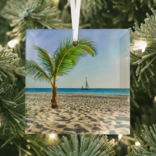 Tropische Strände Segelboot, Palm Tree, Aruba Ornament Aus Glas