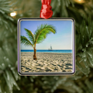 Tropische Strände   Segelboot, Palm Tree, Aruba Ornament Aus Metall