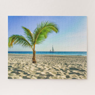 Tropische Strände | Segelboot, Palm Tree, Aruba Puzzle