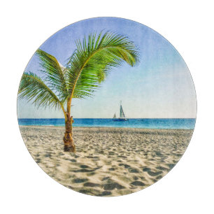 Tropische Strände   Segelboot, Palm Tree, Aruba Schneidebrett