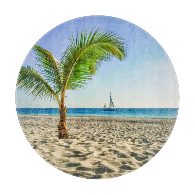 Tropische Strände | Segelboot, Palm Tree, Aruba Schneidebrett (Vorderseite)