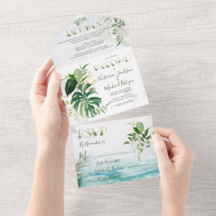 Tropische Strandhochzeit All In One Einladung