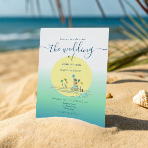 Tropische Strandhochzeit bei Sonnenuntergang Einladung