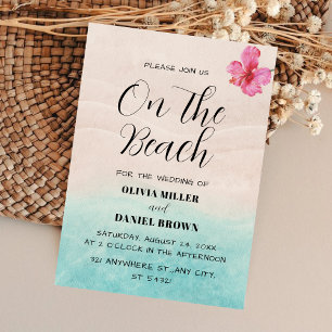 Tropische Strandhochzeit mit Hibiskusblüten Einladung