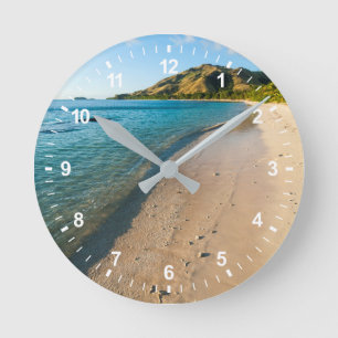 Tropische Strandlandschaft, Fidschi Runde Wanduhr