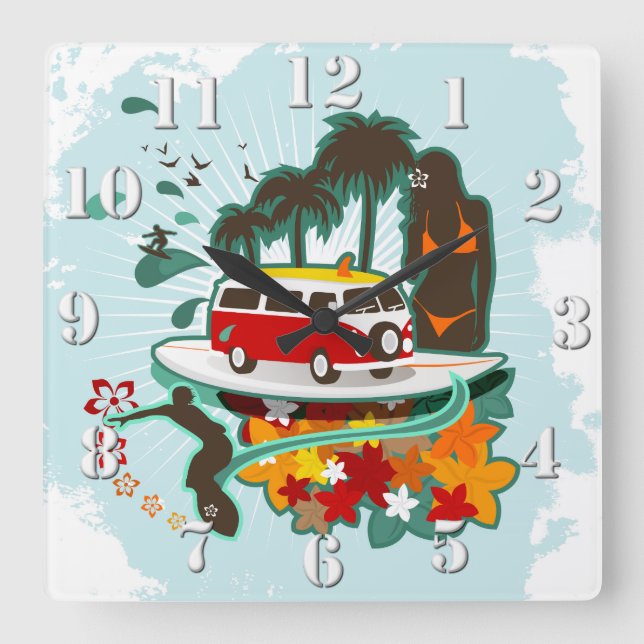 tropische Strandlandschaft Quadratische Wanduhr (Vorderseite)