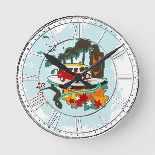 tropische Strandlandschaft Runde Wanduhr (Vorderseite)