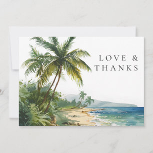 Tropische Strandpalmen Hochzeitsfoto Dankeskarte