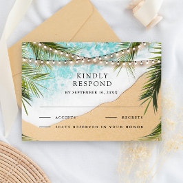 Tropische Strandpalmen-Lichterkette Hochzeit RSVP Karte