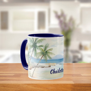 Tropische Strandpalmen Namen blaue Sommer Tasse