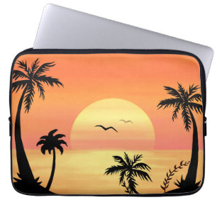 Tropische Strandsonnenuntergang Palmenbaum Silhoue Laptopschutzhülle