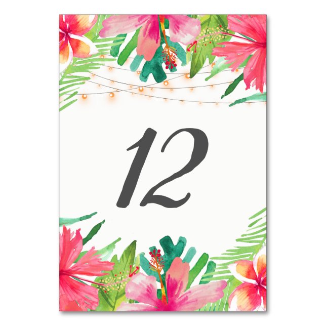 Tropische String Lights Tischnummer Cards (Vorderseite)