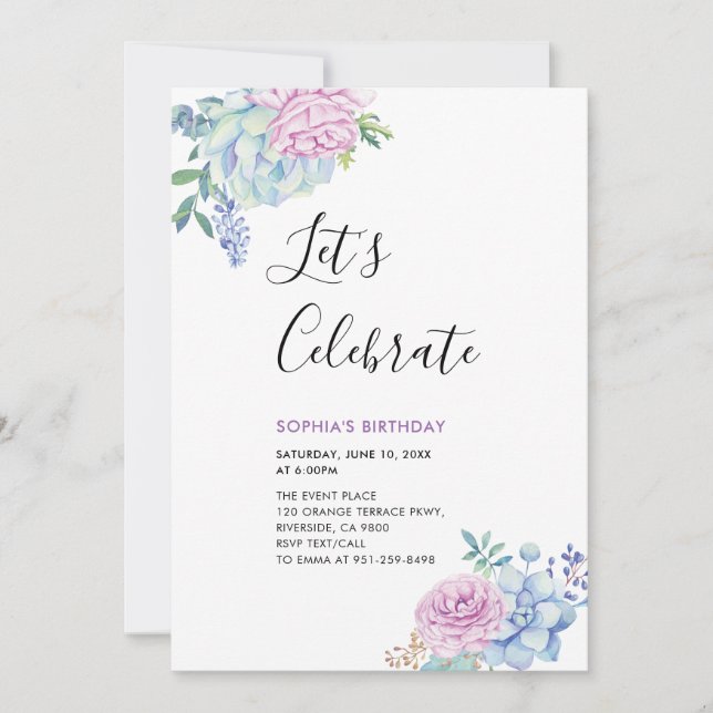 Tropische Sukkulenten Sommererwachsene Geburtstags Einladung (Vorderseite)