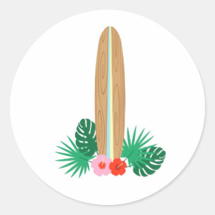 Tropische Surfboard Runder Aufkleber