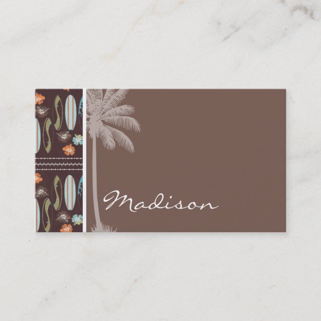 Tropische Surfbretter und Hibiskus Visitenkarte (Vorderseite)