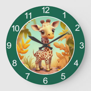 Tropische süße Baby-Giraffe Cartoon-37560 Große Wanduhr