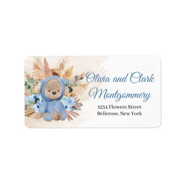 Tropische Teddybär blaue Blüten getrocknete Palmen Adressaufkleber (Vorne)