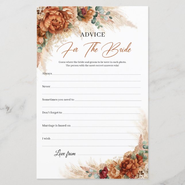 Tropische Terracotta-Kupferberatung für die Braut (Vorderseite)