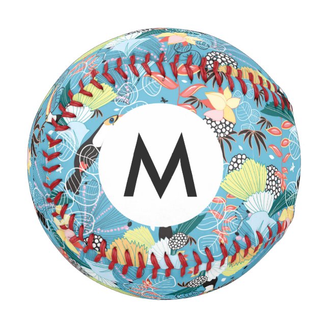 Tropische Textur mit Tukanen und Hummingvögeln Baseball (Vorderseite Links)