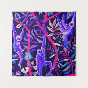 Tropische Tiere: blaues Affenmuster. Wandteppich