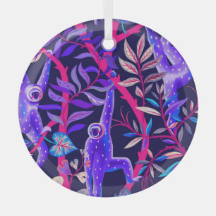 Tropische Tiere: Muster mit blauen Affen. Ornament Aus Glas